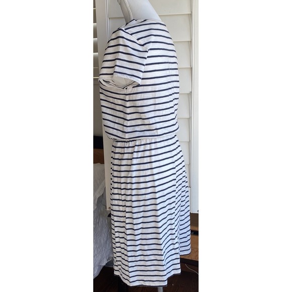 Pact Organic Women's Santa Ana‎ Stripe Black Cream Relaxed Slub Dress S Pockets - Picture 3 of 8
